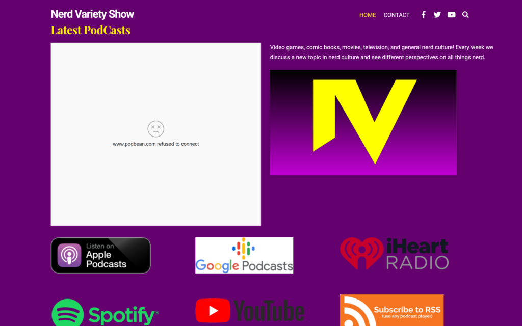 Home page of Nerd Variety Show