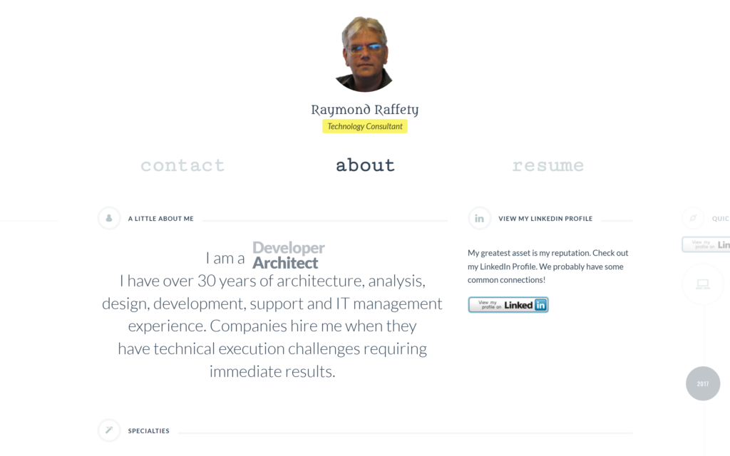 Home page of Raymond Raffety, Technology Consultant