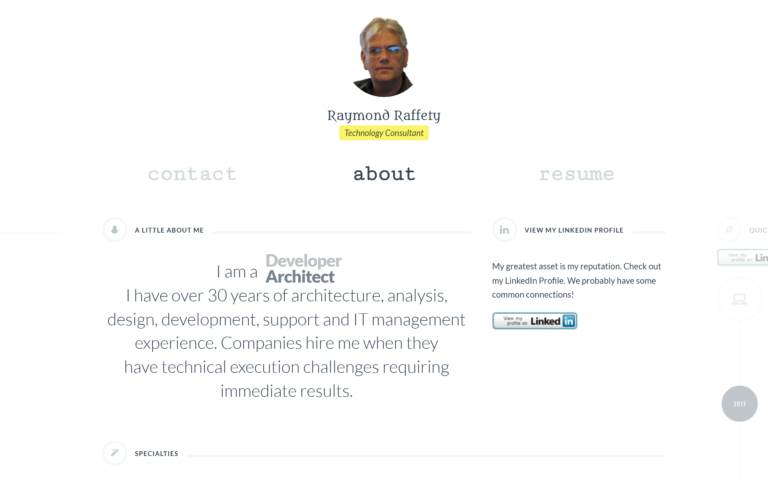 Home page of Raymond Raffety, Technology Consultant